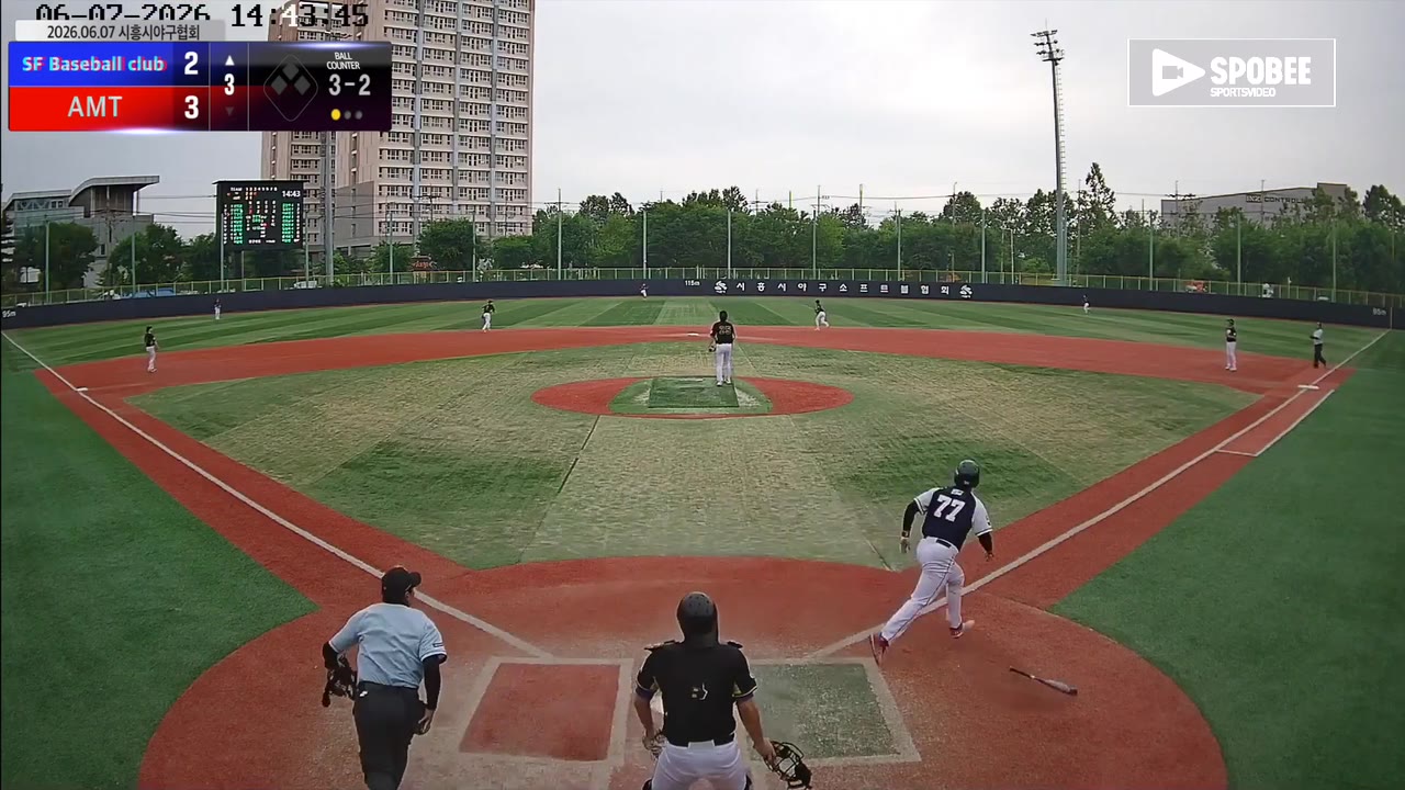주영민(77번, SF Baseball club) 2루타 클립 | vs AMT | 6/7 (소망야구장)