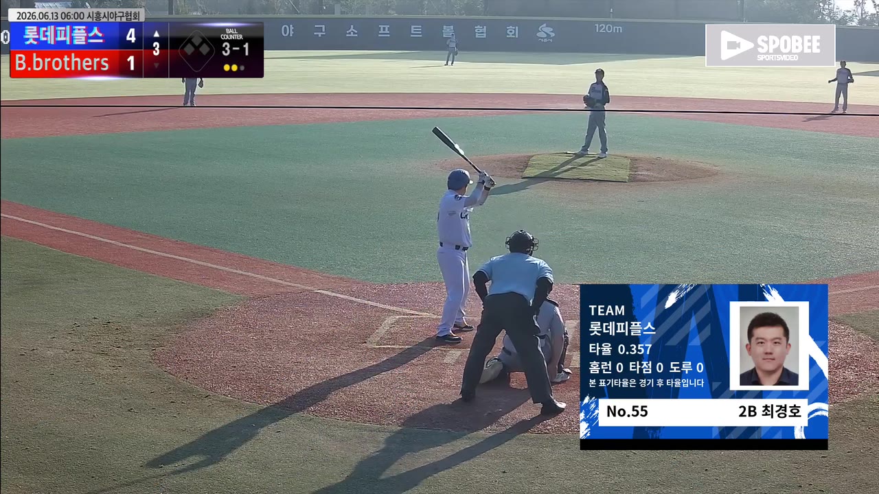 최경호(55번, 롯데피플스) 1루타 클립 | vs B.brothers | 6/13 (에코피아야구장)