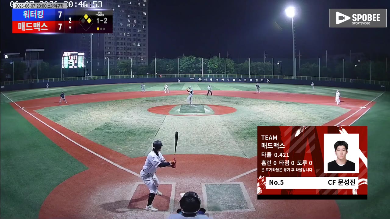 문성진(5번, 매드맥스) 3루타 클립 | vs 워터킹 | 6/7 (소망야구장)