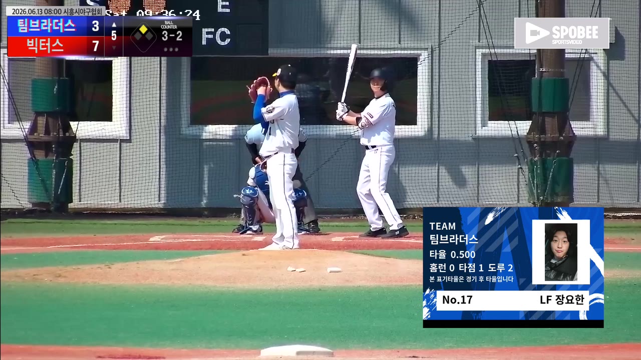 장요한(17번, 팀브라더스) 볼넷 클립 | vs 빅터스 | 6/13 (에코피아야구장)
