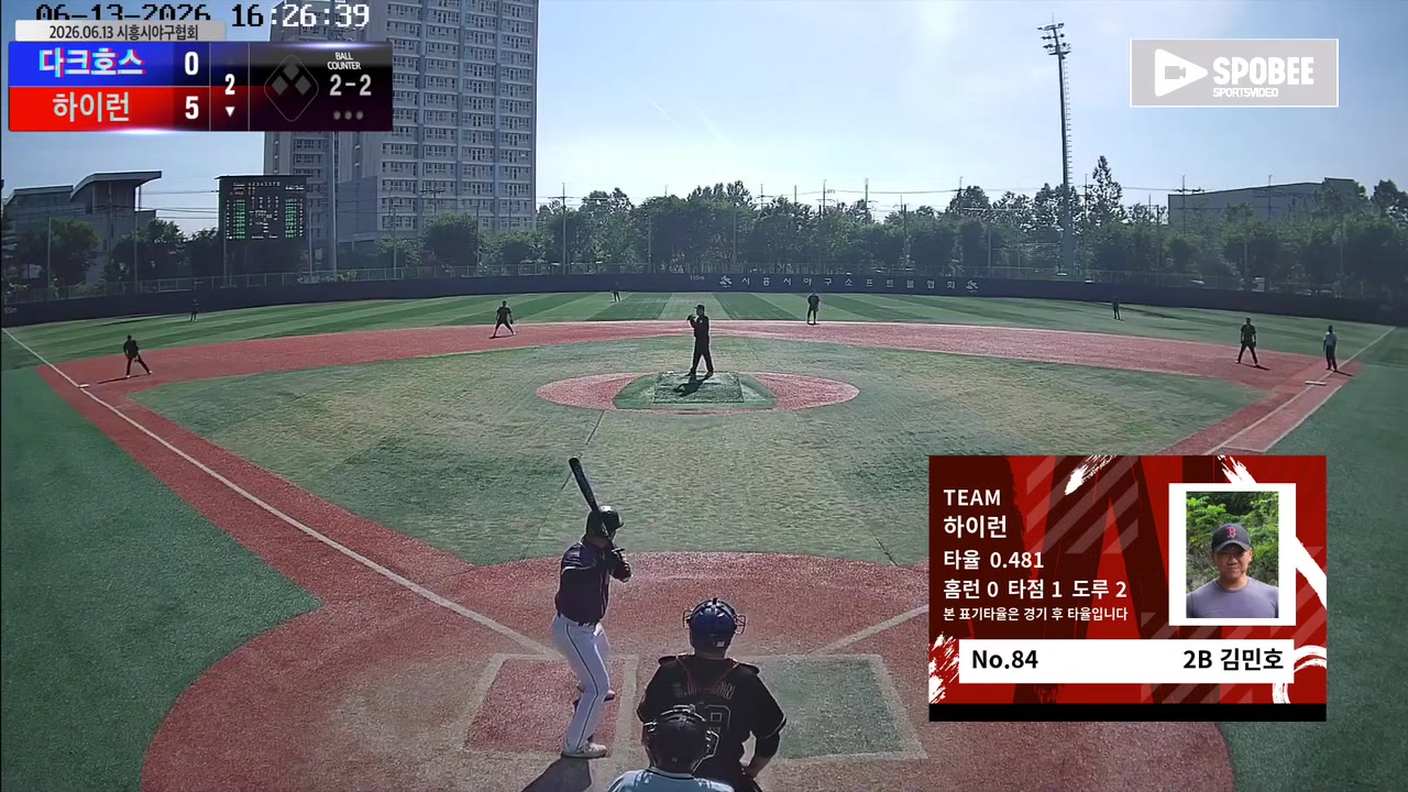 김민호(84번, 하이런) 1루타 클립 | vs 다크호스 | 6/13 (소망야구장)