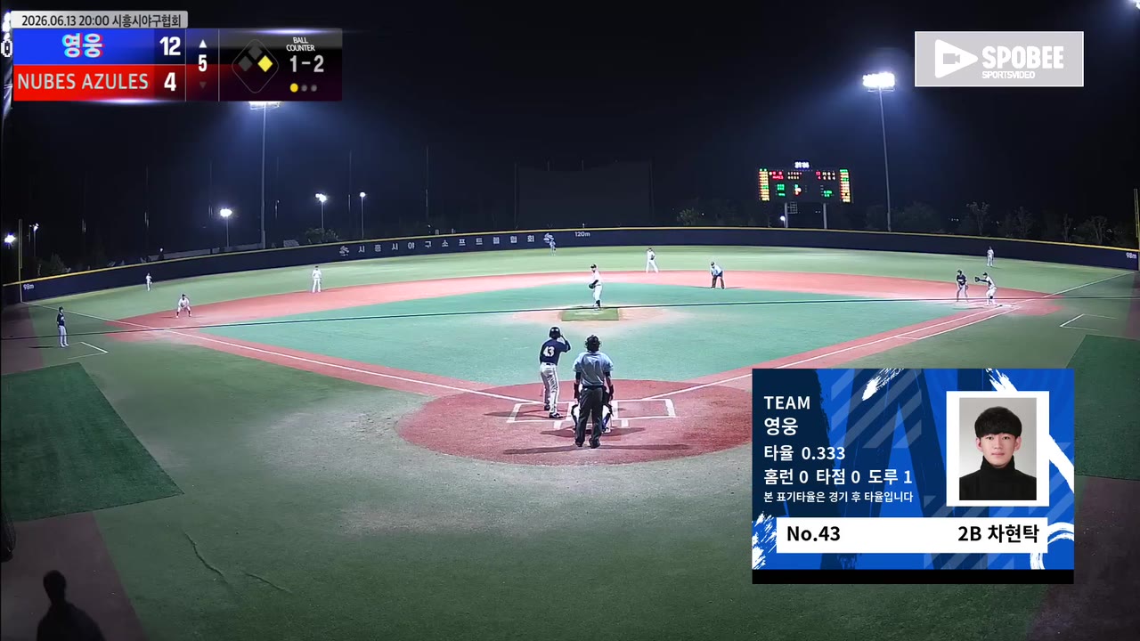 차현탁(43번, 영웅) 1루타 클립 | vs NUBES AZULES | 6/13 (에코피아야구장)