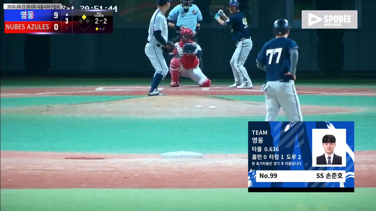손준호(99번, 영웅) 2루타 클립 | vs NUBES AZULES | 6/13 (에코피아야구장)