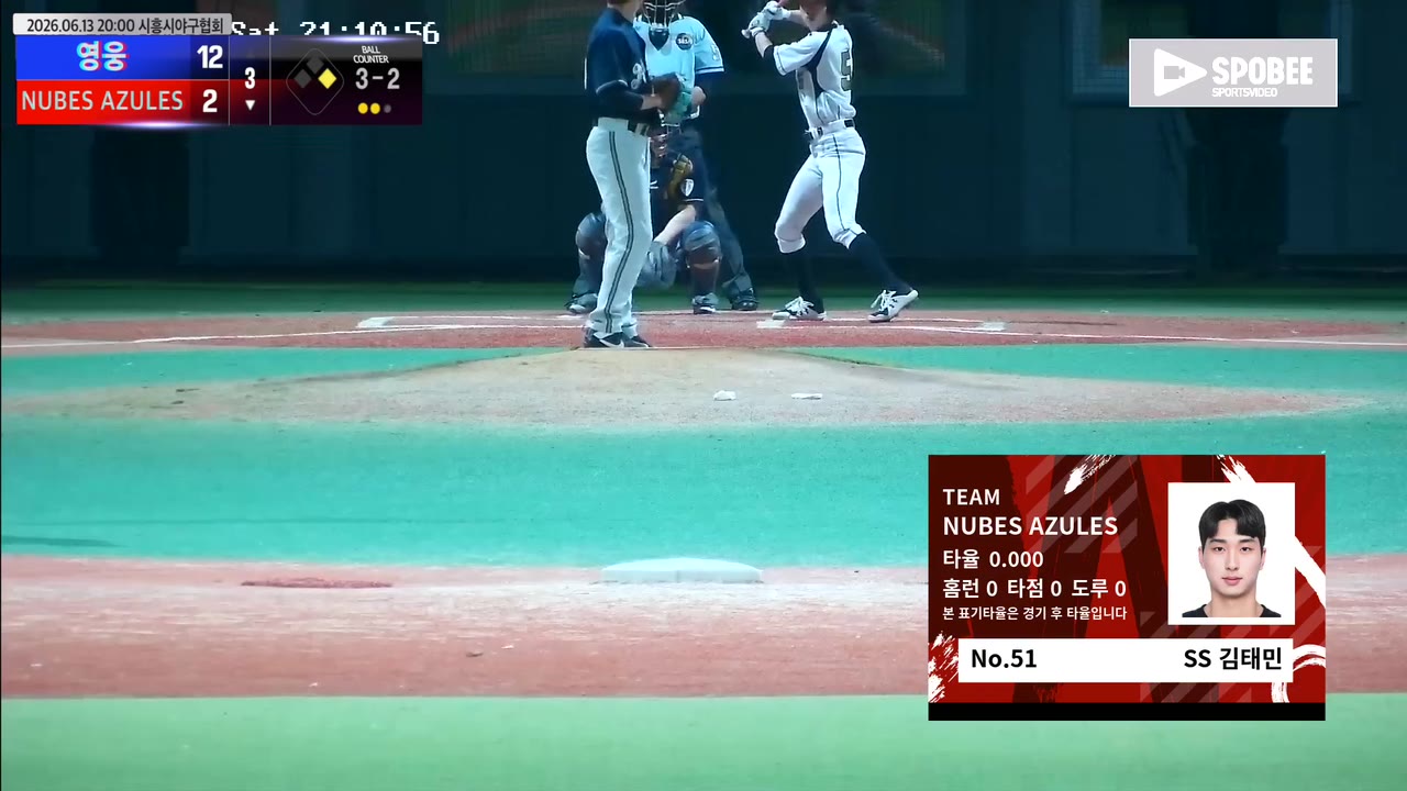 김태민(51번, NUBES AZULES) 볼넷 클립 | vs 영웅 | 6/13 (에코피아야구장)