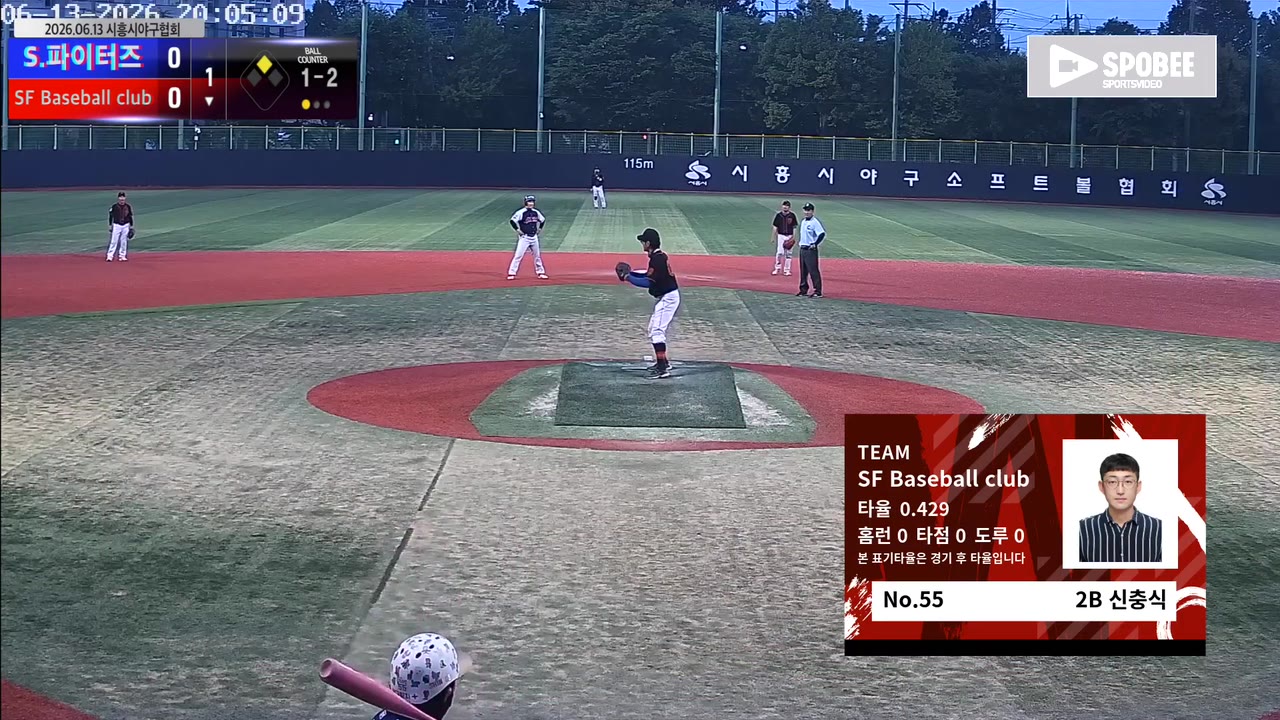 신충식(55번, SF Baseball club) 사구 클립 | vs S.파이터즈 | 6/13 (소망야구장)