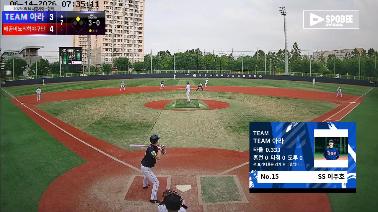 이주호(15번, TEAM 아라) 1루타 클립 | vs 배곧비뇨의학야구단 | 6/14 (소망야구장)