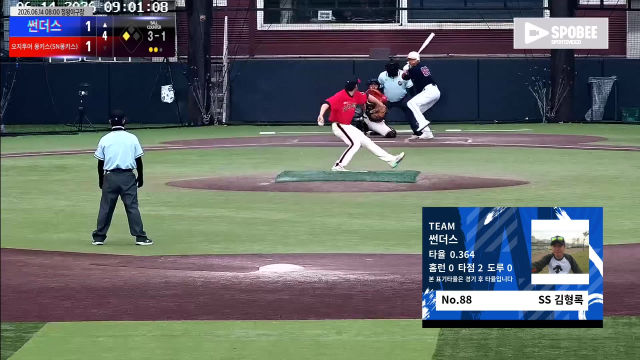 김형록(88번, 썬더스) 볼넷 클립 | vs 오지투어 몽키스(SN몽키스) | 6/14 (정왕야구장)