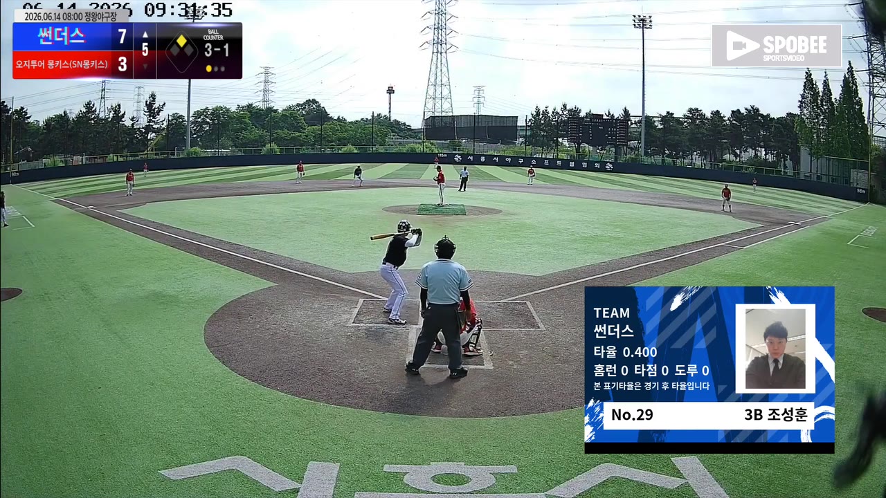조성훈(29번, 썬더스) 볼넷 클립 | vs 오지투어 몽키스(SN몽키스) | 6/14 (정왕야구장)