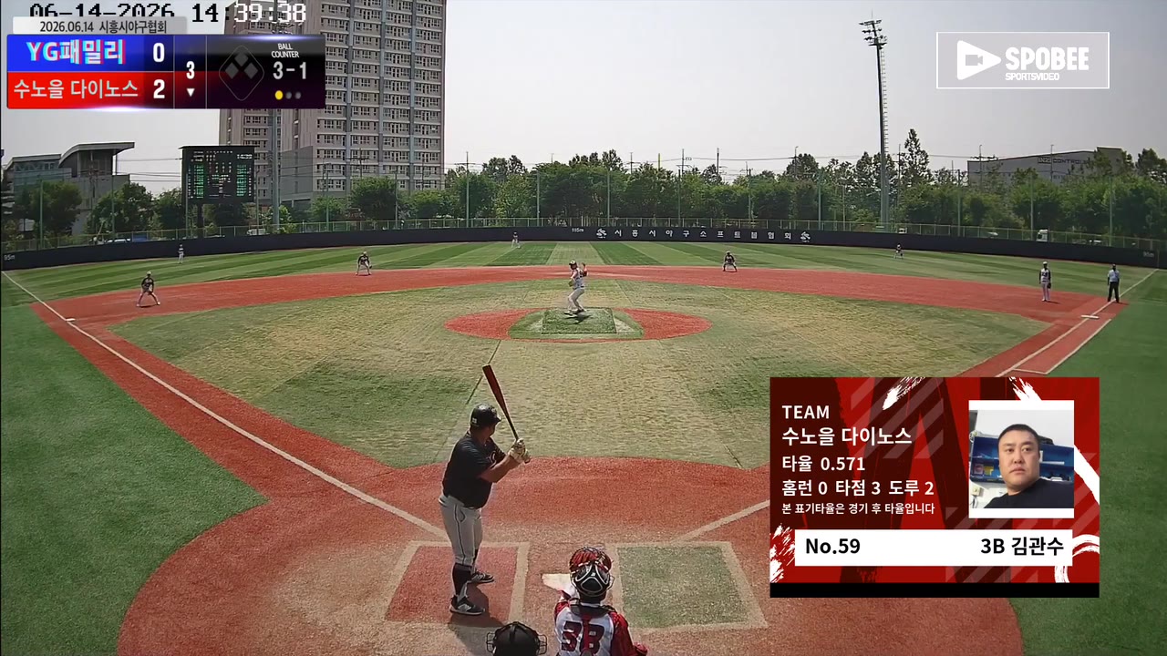 김관수(59번, 수노을 다이노스) 볼넷 클립 | vs YG패밀리 | 6/14 (소망야구장)