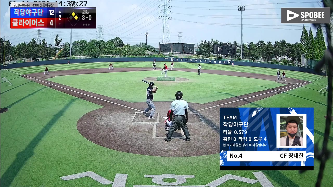 장대한(4번, 작당야구단) 볼넷 클립 | vs 클라이머스 | 6/14 (정왕야구장)
