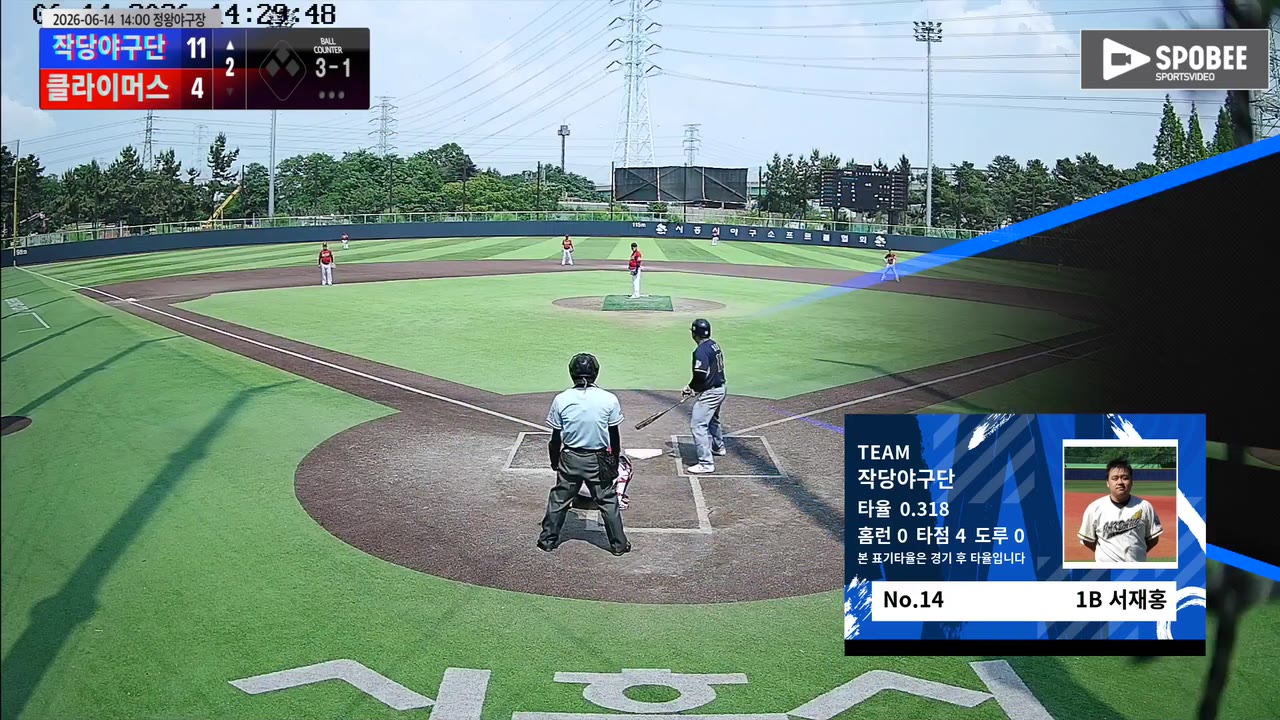 서재홍(14번, 작당야구단) 볼넷 클립 | vs 클라이머스 | 6/14 (정왕야구장)