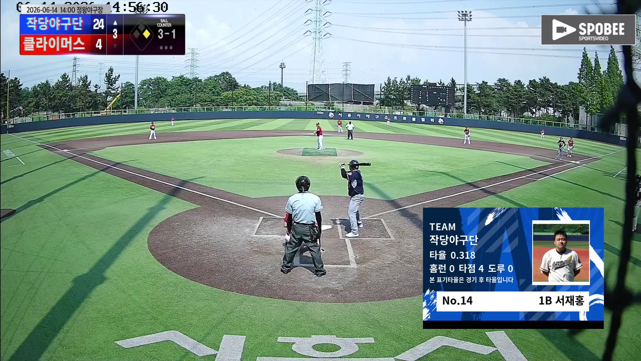 서재홍(14번, 작당야구단) 볼넷 클립 | vs 클라이머스 | 6/14 (정왕야구장)