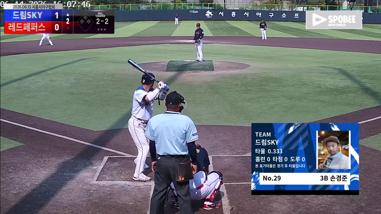 손경준(29번, 드림SKY) 2루타 클립 | vs 레드페퍼스(정왕일요2부) | 6/14 (정왕야구장)