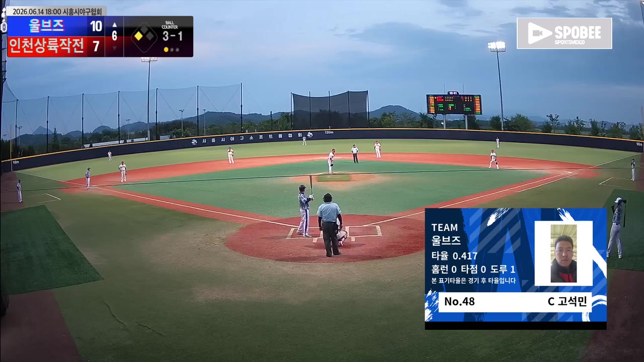 고석민(48번, 울브즈) 볼넷 클립 | vs 인천상륙작전 | 6/14 (에코피아야구장)