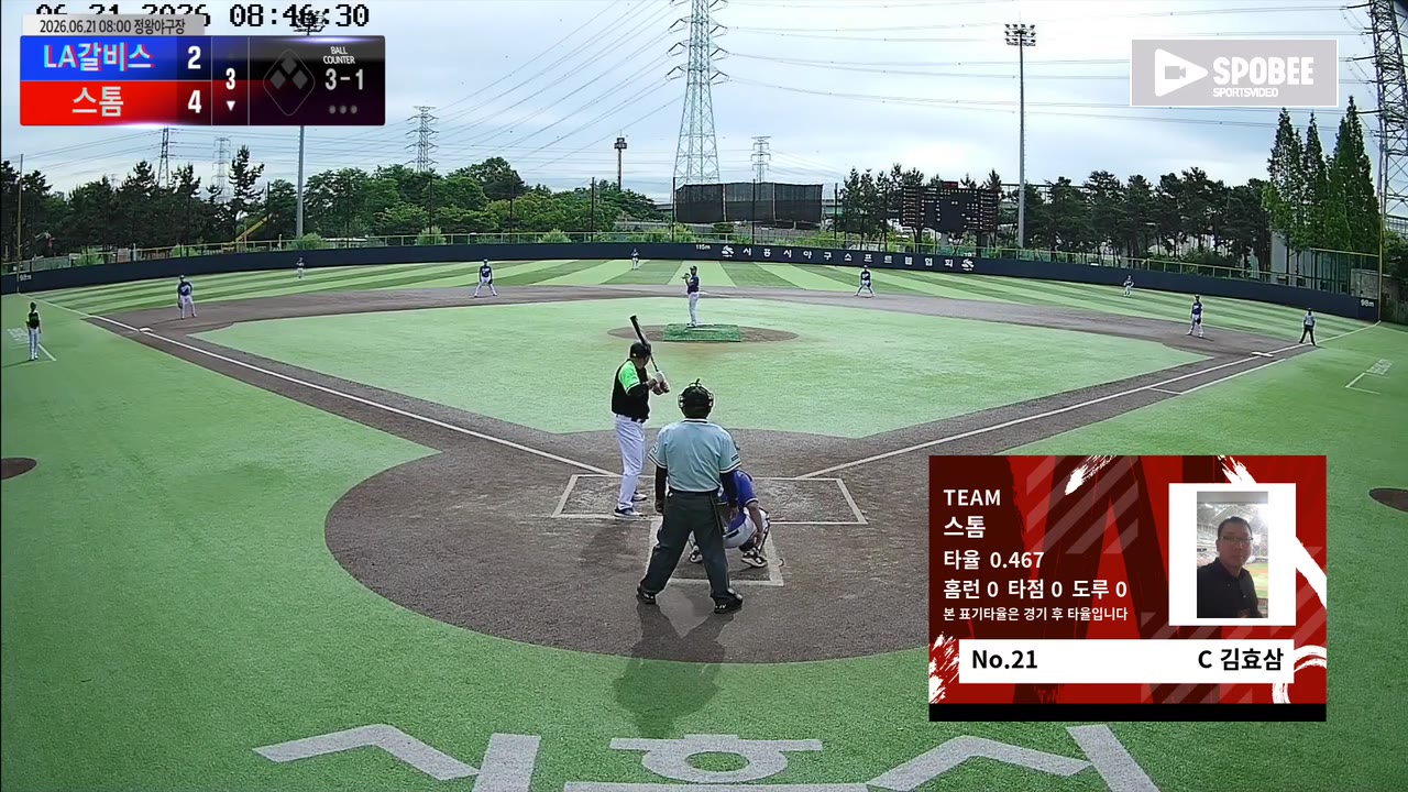 김효삼(21번, 스톰) 볼넷 클립 | vs LA갈비스 | 6/21 (정왕야구장)