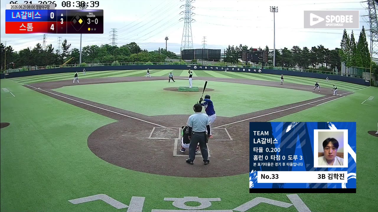 김학진(33번, LA갈비스) 볼넷 클립 | vs 스톰 | 6/21 (정왕야구장)