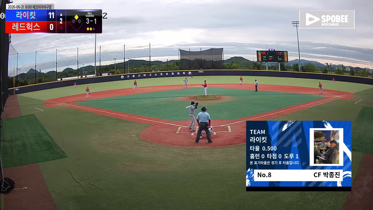 박종진(8번, 라이킷) 볼넷 클립 | vs 레드헉스 | 6/21 (에코피아야구장)