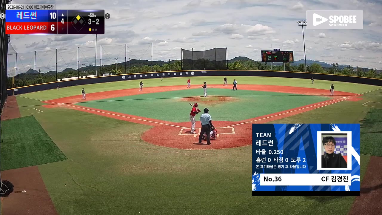 김경진(36번, 레드썬) 볼넷 클립 | vs BLACK LEOPARD | 6/21 (에코피아야구장)