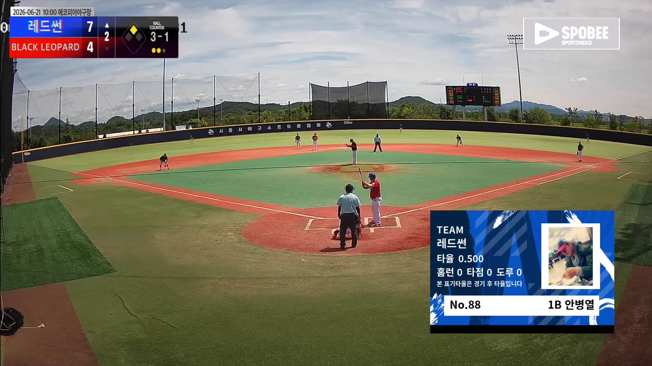 안병열(88번, 레드썬) 사구 클립 | vs BLACK LEOPARD | 6/21 (에코피아야구장)