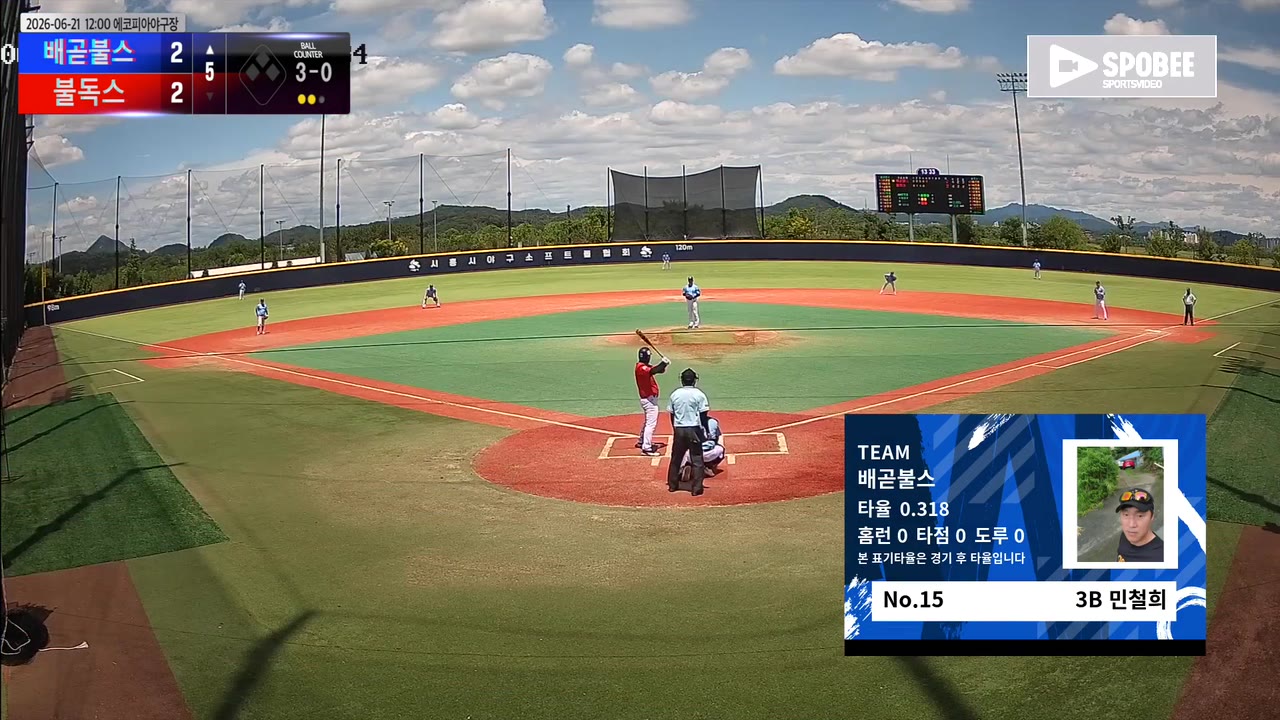 민철희(15번, 배곧불스) 볼넷 클립 | vs 불독스 | 6/21 (에코피아야구장)