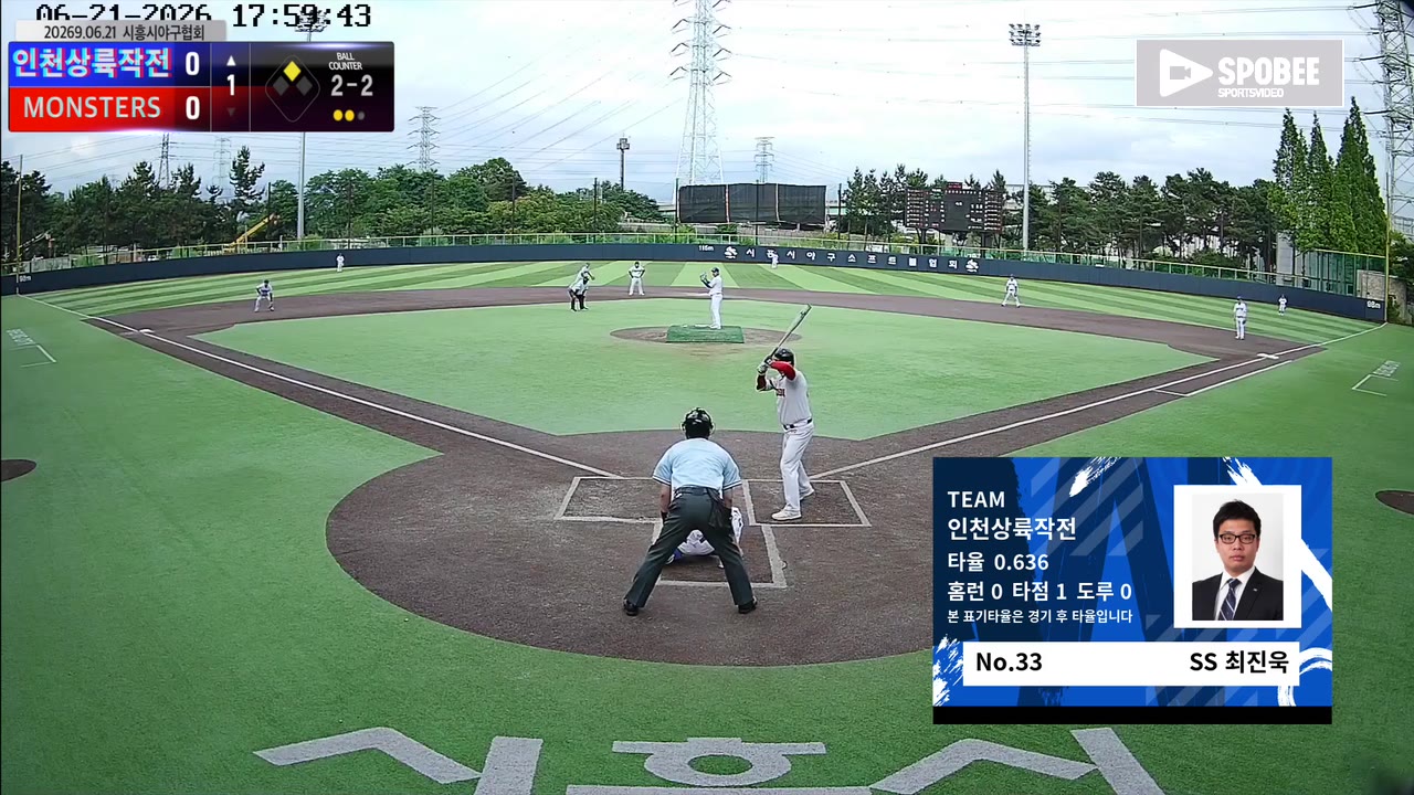 최진욱(33번, 인천상륙작전) 2루타 클립 | vs MONSTERS | 6/21 (정왕야구장)