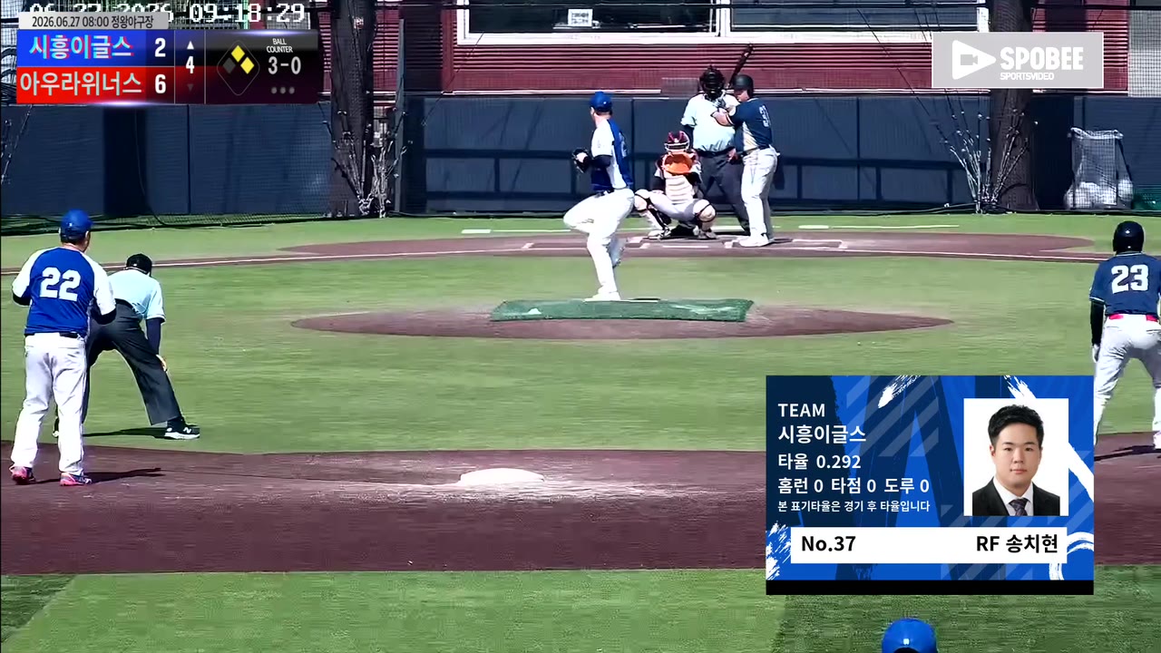 송치현(37번, 시흥이글스) 볼넷 클립 | vs 아우라위너스 | 6/27 (정왕야구장)