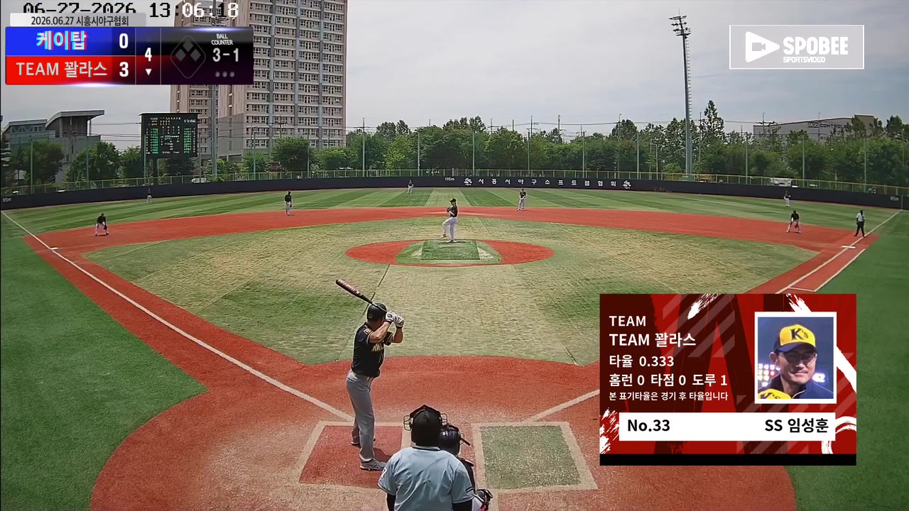 임성훈(33번, TEAM 꽐라스) 볼넷 클립 | vs 케이탑 | 6/27 (소망야구장)