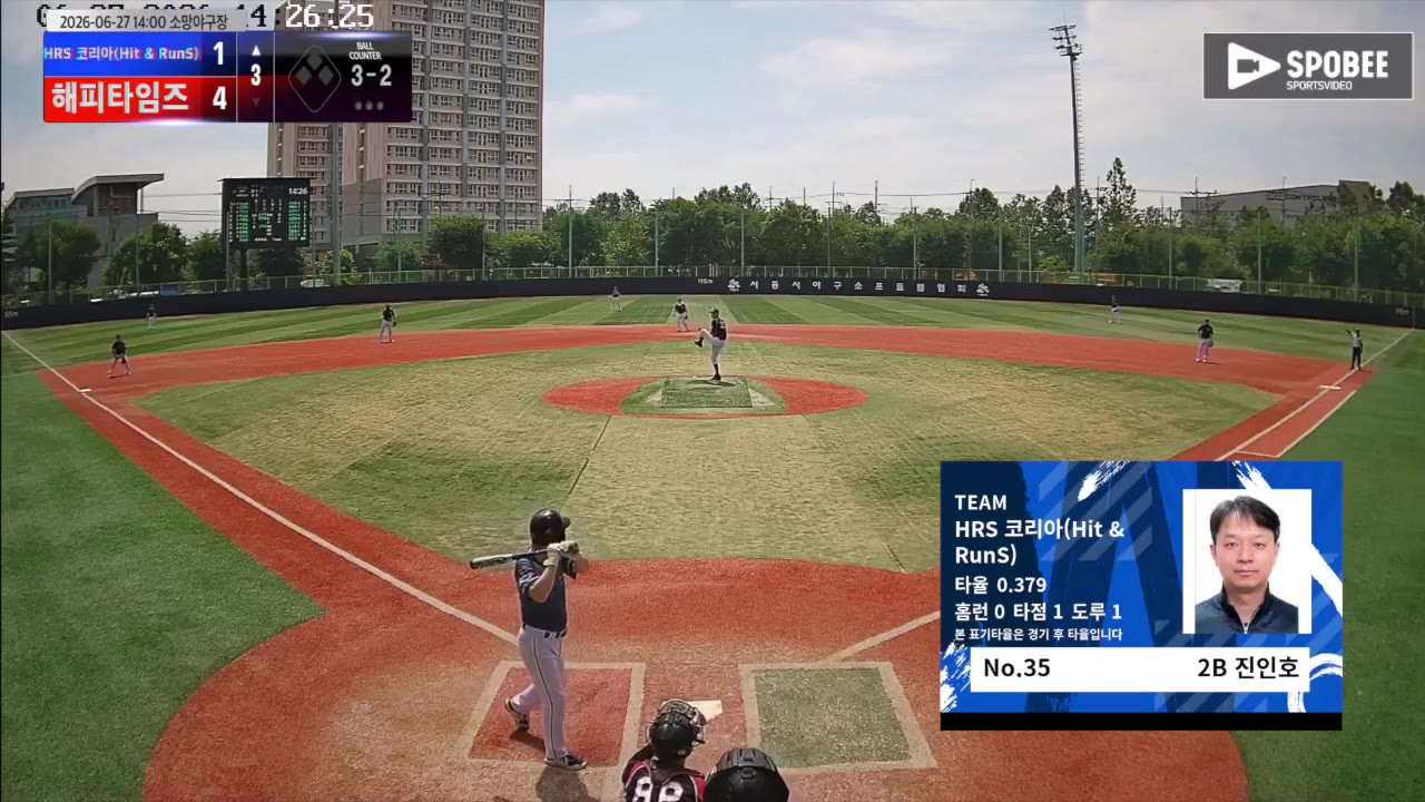 진인호(35번, HRS 코리아(Hit & RunS)) 플라이 클립 | vs 해피타임즈 | 6/27 (소망야구장)