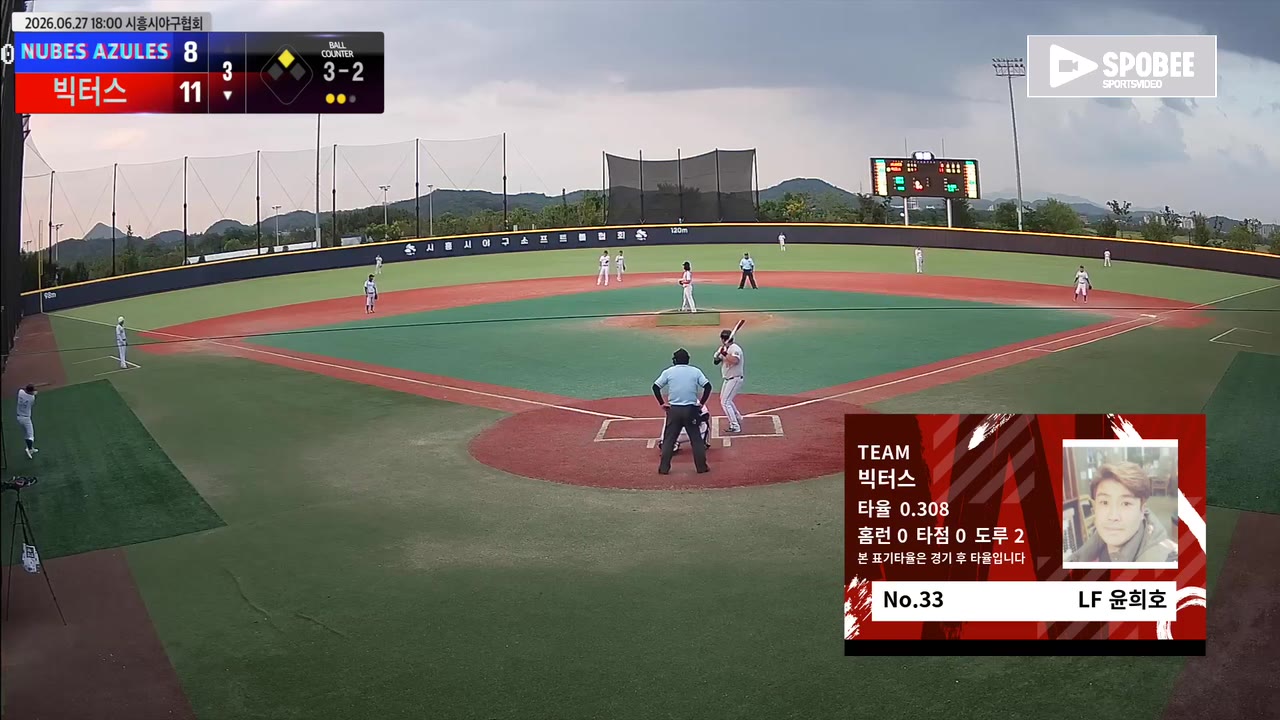 윤희호(33번, 빅터스) 2루타 클립 | vs NUBES AZULES | 6/27 (에코피아야구장)