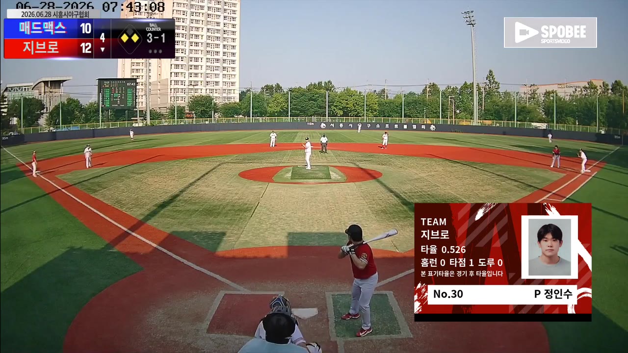 정인수(30번, 지브로) 2루타 클립 | vs 매드맥스 | 6/28 (소망야구장)
