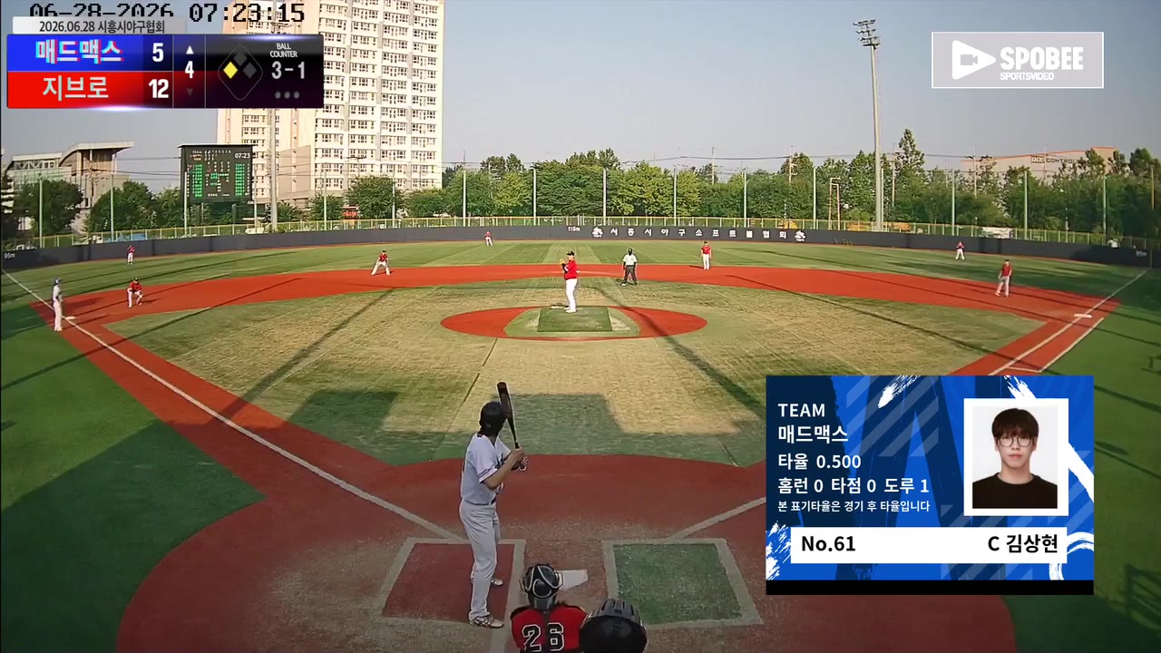 김상현(61번, 매드맥스) 볼넷 클립 | vs 지브로 | 6/28 (소망야구장)