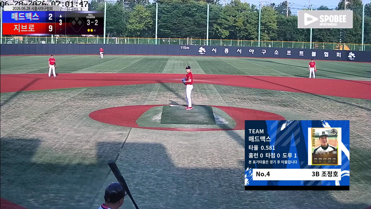 조정호(4번, 매드맥스) 볼넷 클립 | vs 지브로 | 6/28 (소망야구장)
