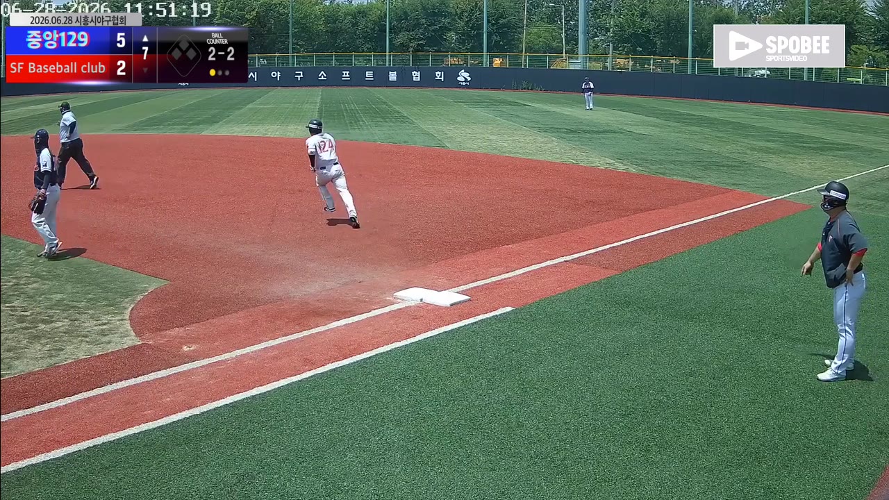 중앙129, 3회 3득점으로 흐름 바꿔 SF Baseball club에 6-3 승리