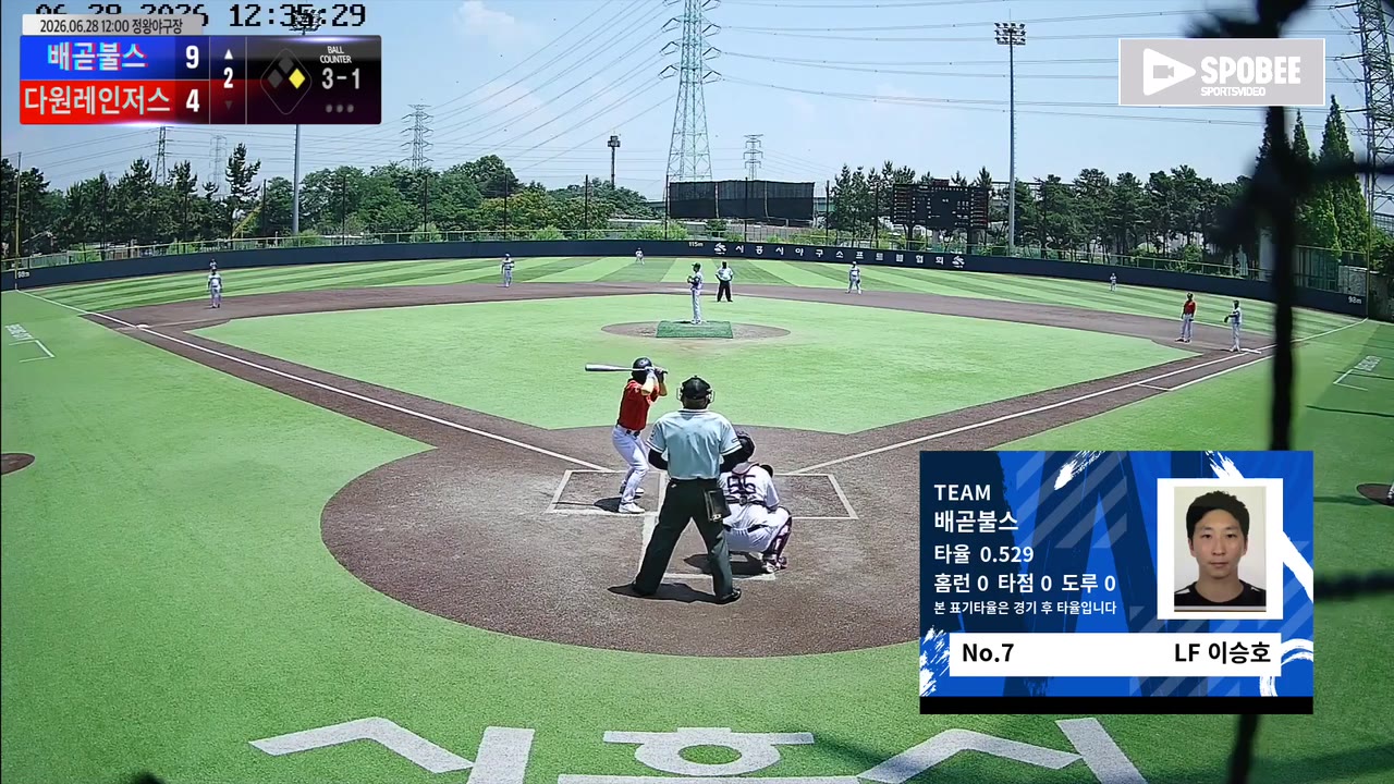 이승호(7번, 배곧불스) 볼넷 클립 | vs 다원레인저스 | 6/28 (정왕야구장)