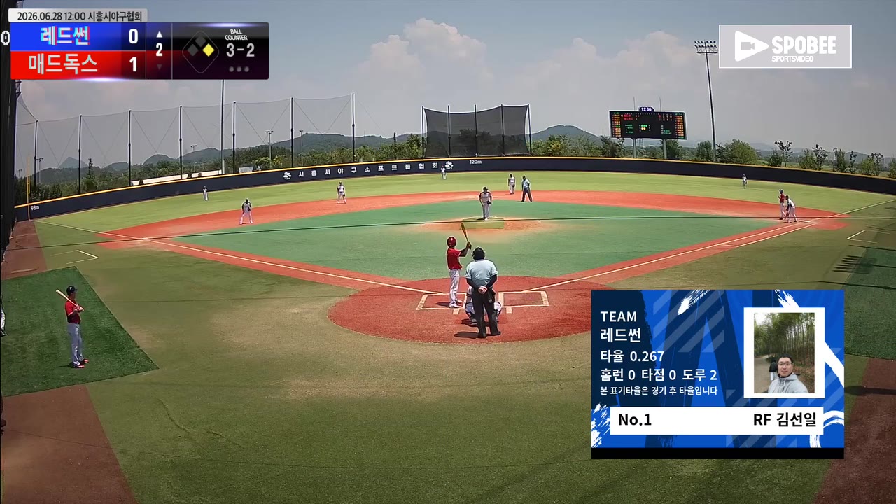김선일(1번, 레드썬) 볼넷 클립 | vs 매드독스 | 6/28 (에코피아야구장)