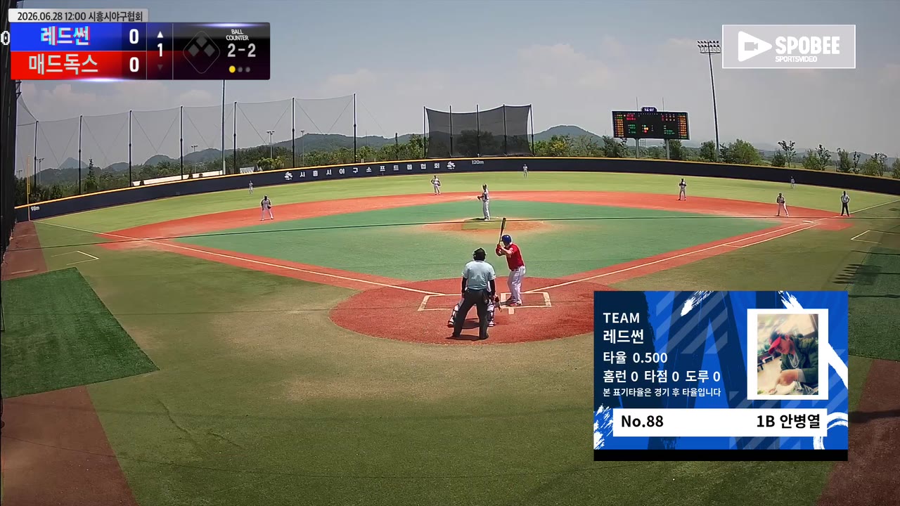 안병열(88번, 레드썬) 1루타 클립 | vs 매드독스 | 6/28 (에코피아야구장)