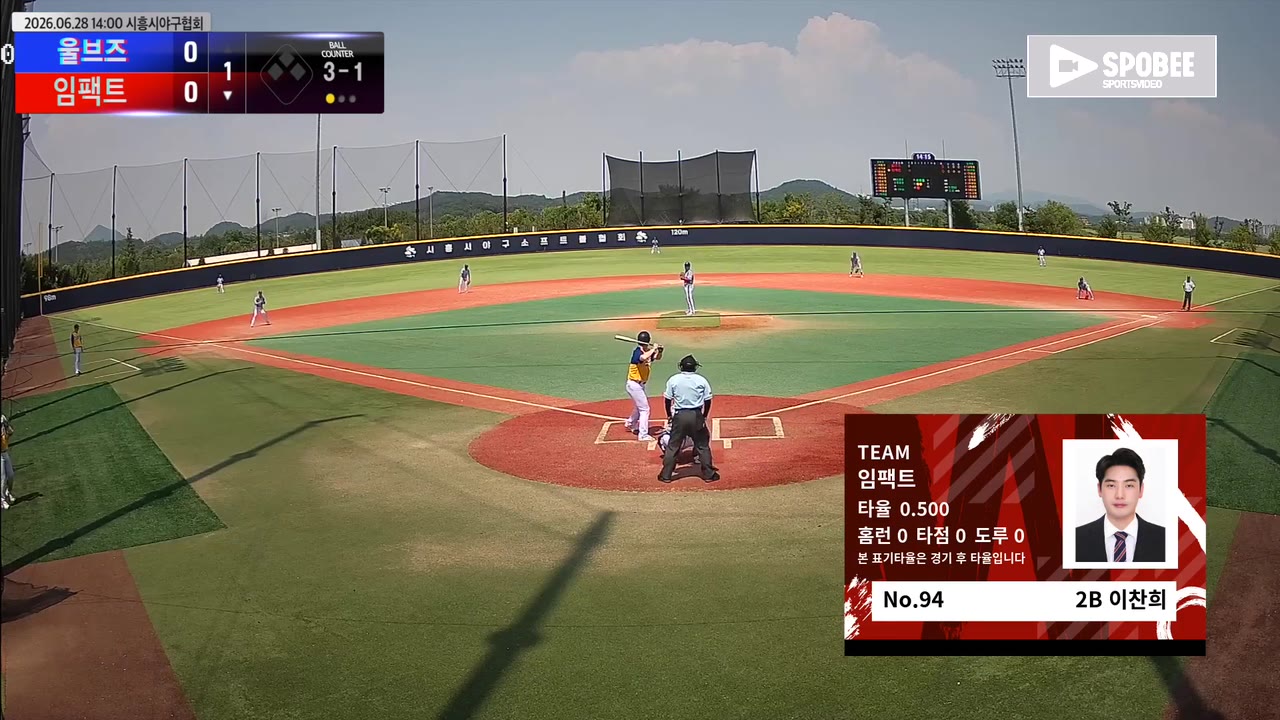 이찬희(94번, 임팩트) 볼넷 클립 | vs 울브즈 | 6/28 (에코피아야구장)