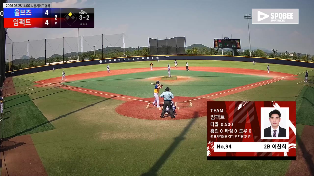 이찬희(94번, 임팩트) 사구 클립 | vs 울브즈 | 6/28 (에코피아야구장)