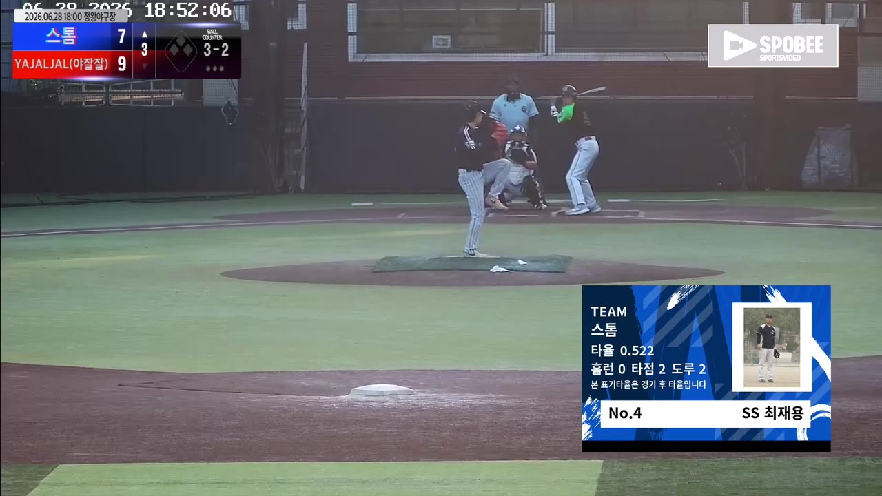 최재용(4번, 스톰) 볼넷 클립 | vs YAJALJAL(야잘잘) | 6/28 (정왕야구장)