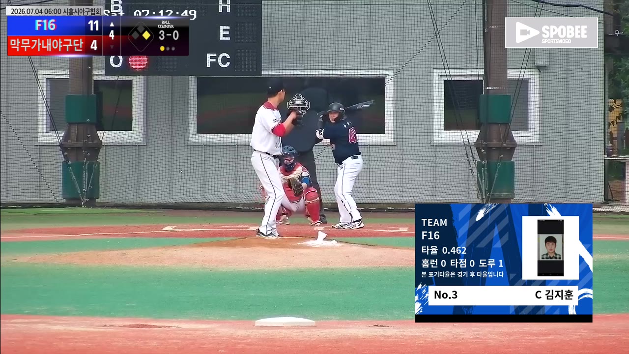 김지훈(3번, F16) 2루타 클립 | vs 막무가내야구단 | 7/4 (에코피아야구장)