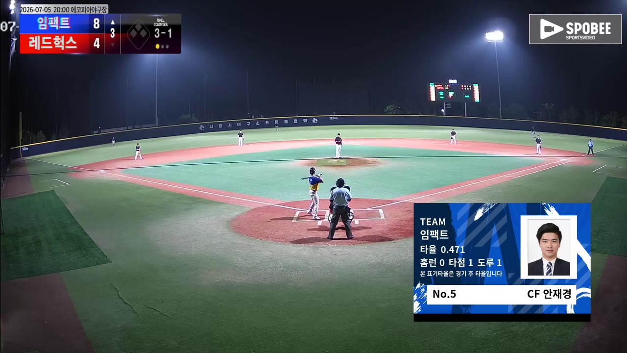 안재경(5번, 임팩트) 볼넷 클립 | vs 레드헉스 | 7/5 (에코피아야구장)