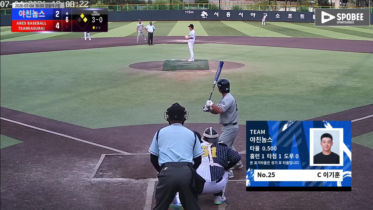 이기훈(25번, 야친놈스) 볼넷 클립 | vs ARES BASEBALL TEAM(ASURA) | 7/4 (정왕야구장)