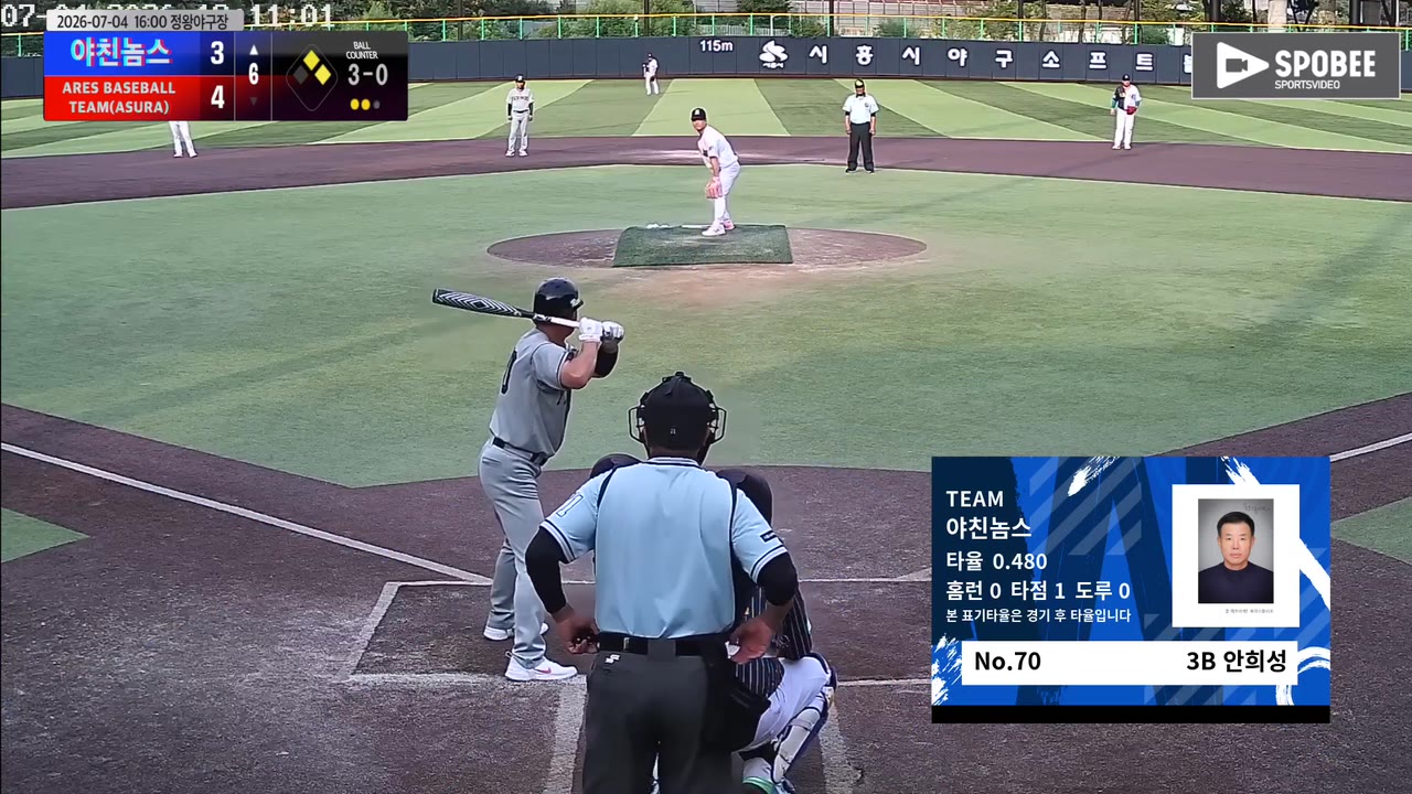 안희성(70번, 야친놈스) 2루타 클립 | vs ARES BASEBALL TEAM(ASURA) | 7/4 (정왕야구장)