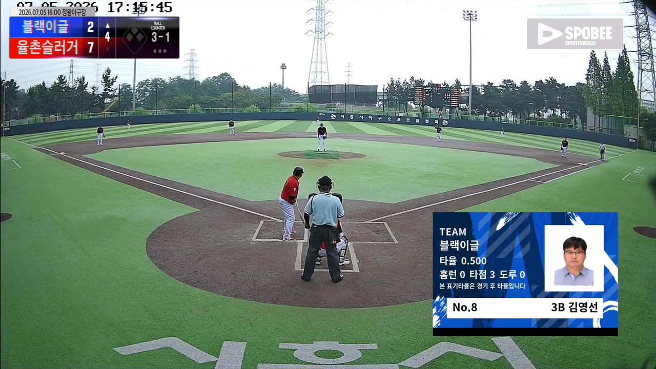 김영선(8번, 블랙이글) 볼넷 클립 | vs 율촌슬러거 | 7/5 (정왕야구장)