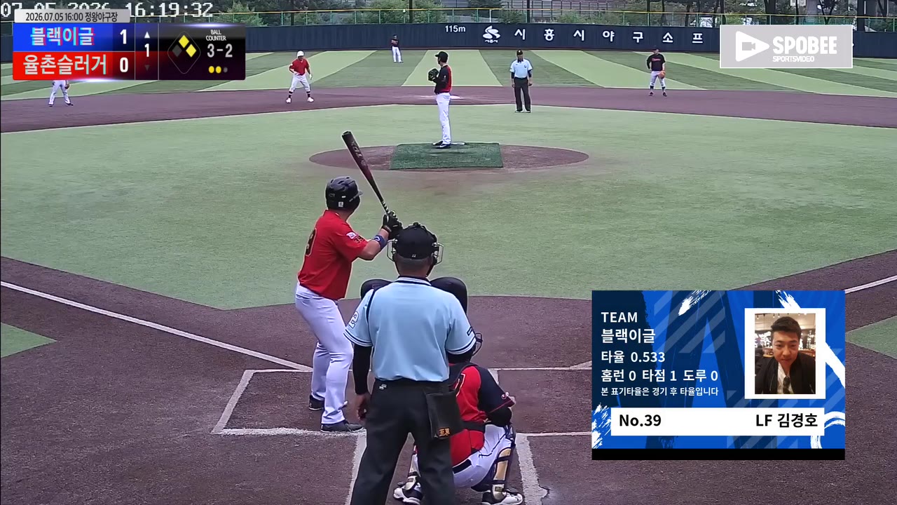 김경호(39번, 블랙이글) 볼넷 클립 | vs 율촌슬러거 | 7/5 (정왕야구장)