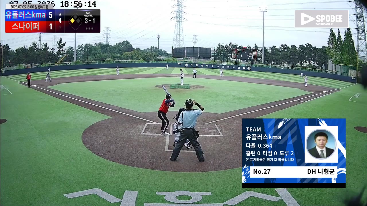 나형균(27번, 유플러스kma) 볼넷 클립 | vs 스나이퍼 | 7/5 (정왕야구장)