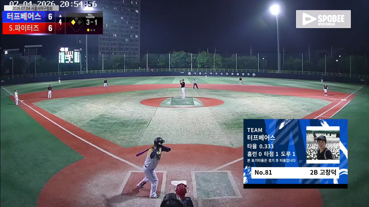 고창덕(81번, 터프베어스) 2루타 클립 | vs S.파이터즈 | 7/4 (소망야구장)