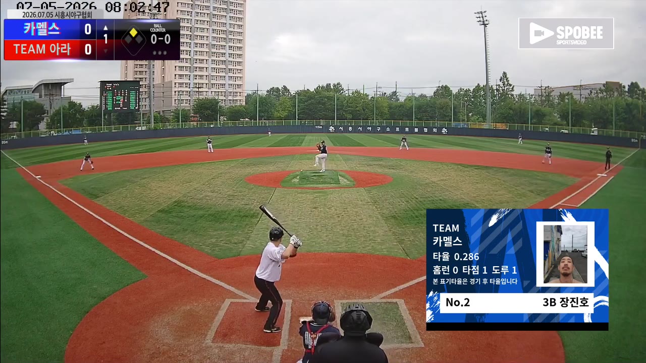 장진호(2번, 카멜스) 1루타 클립 | vs TEAM 아라 | 7/5 (소망야구장)
