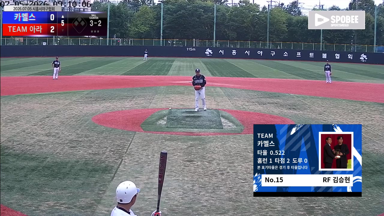 김승현(15번, 카멜스) 볼넷 클립 | vs TEAM 아라 | 7/5 (소망야구장)