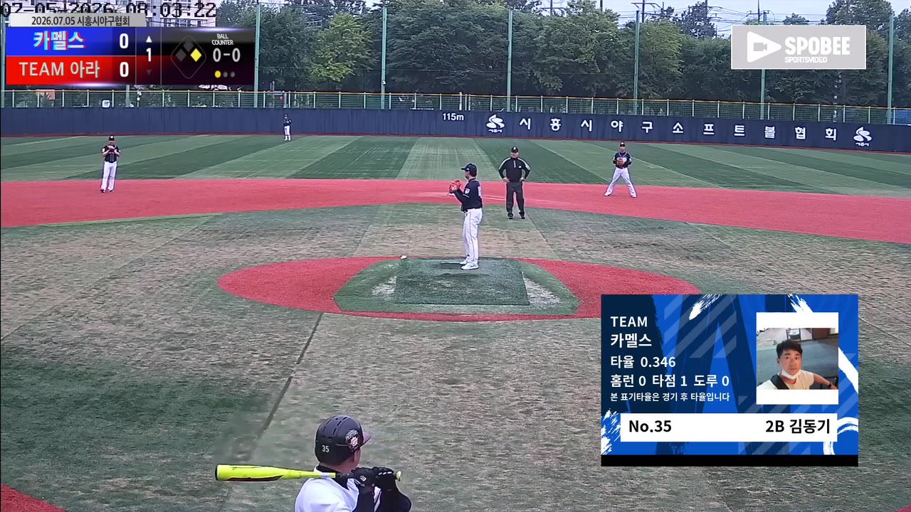 김동기(35번, 카멜스) 1루타 클립 | vs TEAM 아라 | 7/5 (소망야구장)
